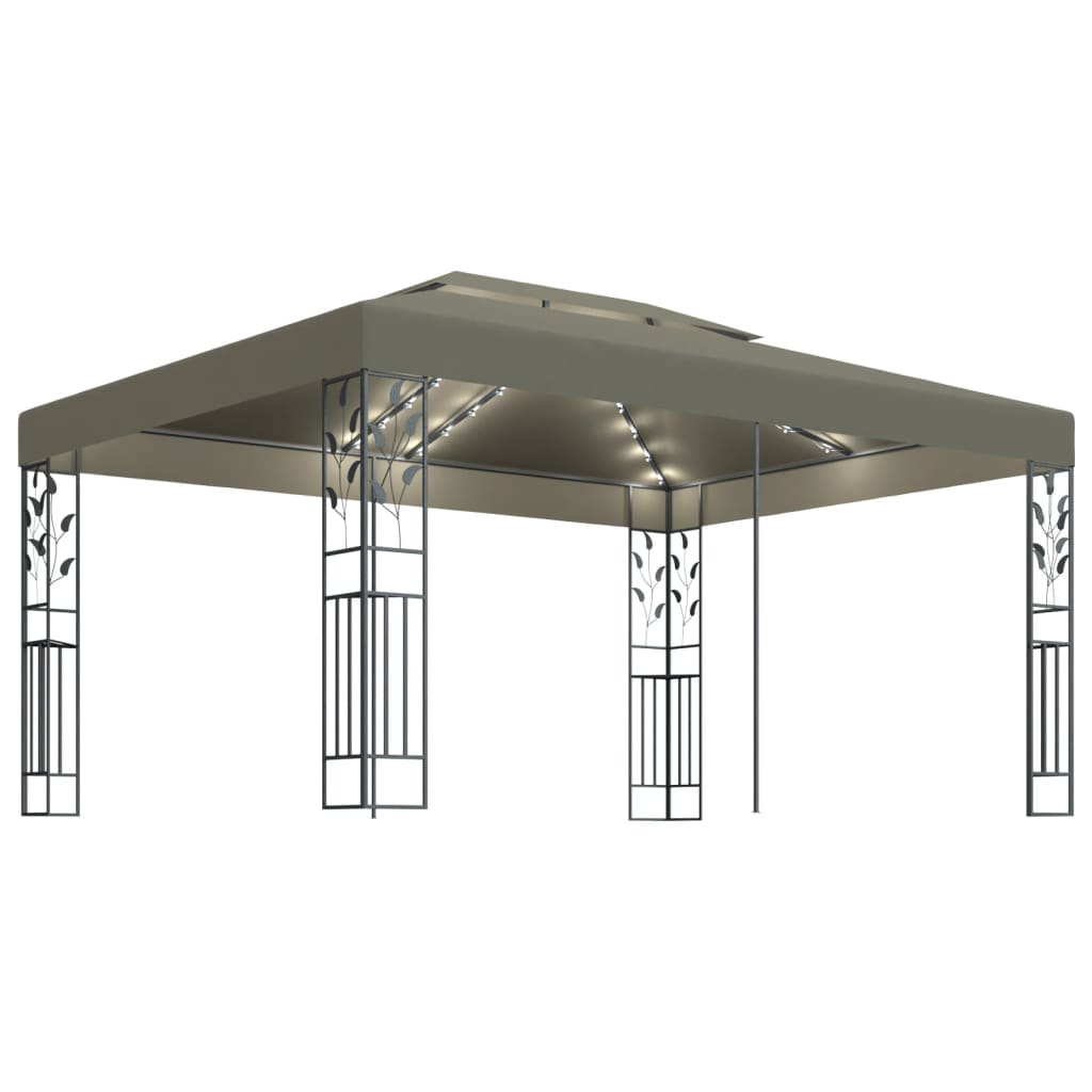 vidaXL pavillon med dobbelt tag og LED-lyskæder 3x4 m gråbrun