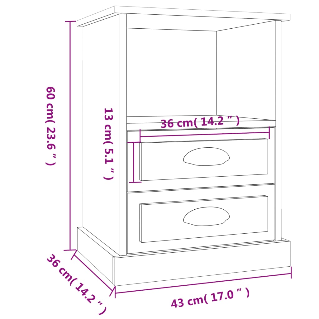 vidaXL sengeborde 2 stk. 43x36x60 cm sonoma-eg