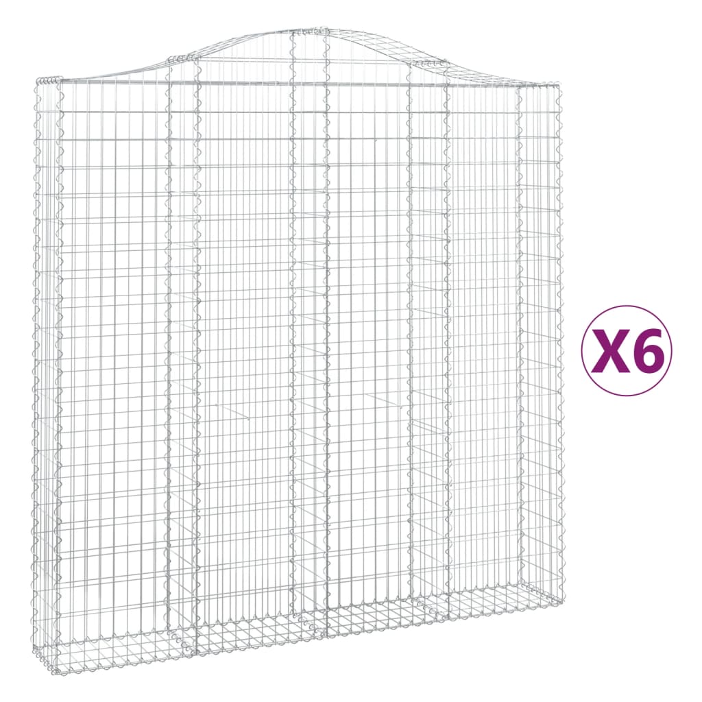 vidaXL buede gabionkurve 6 stk. 200x30x200/220 cm galvaniseret jern