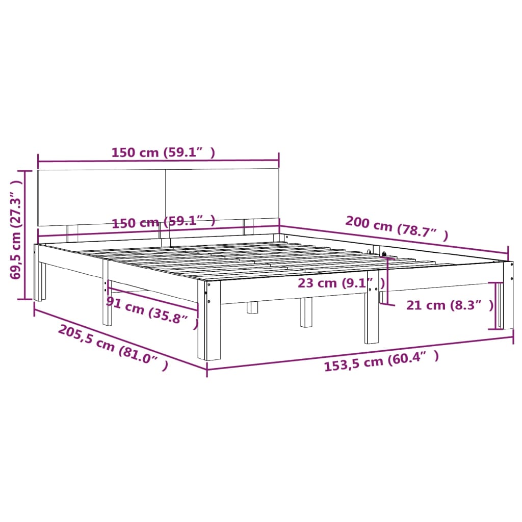 vidaXL sengeramme 150x200 cm massivt træ