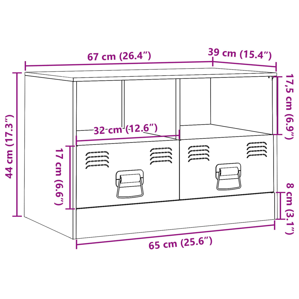 vidaXL tv-bord 67x39x44 cm stål sennepsgul