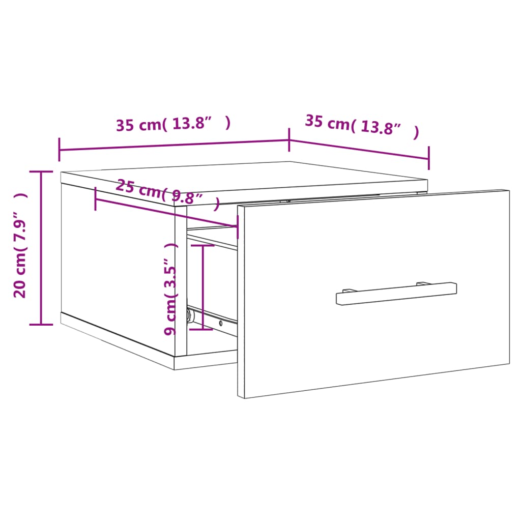 vidaXL væghængte sengeborde 2 stk. 35x35x20 cm grå sonoma-eg