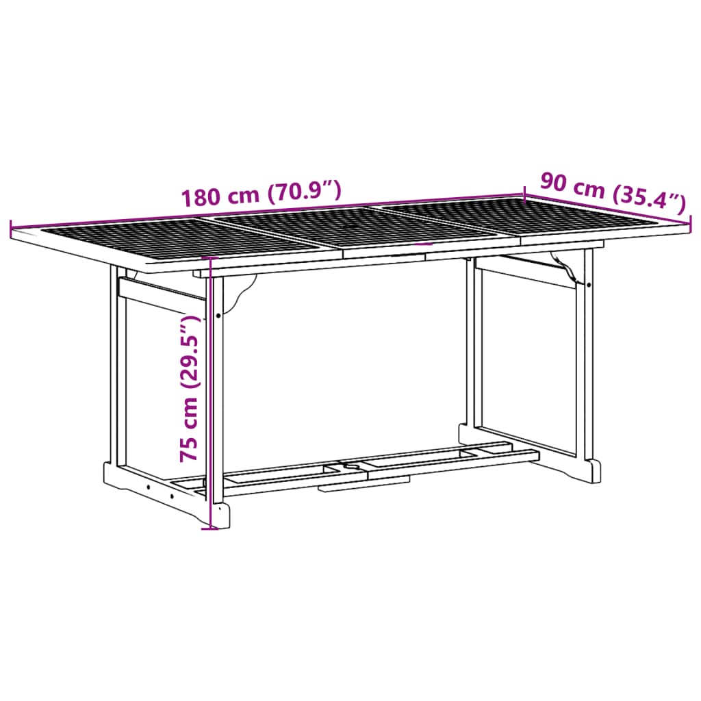 vidaXL spisebordssæt til haven 9 dele 180x90x75 cm massivt akacietræ