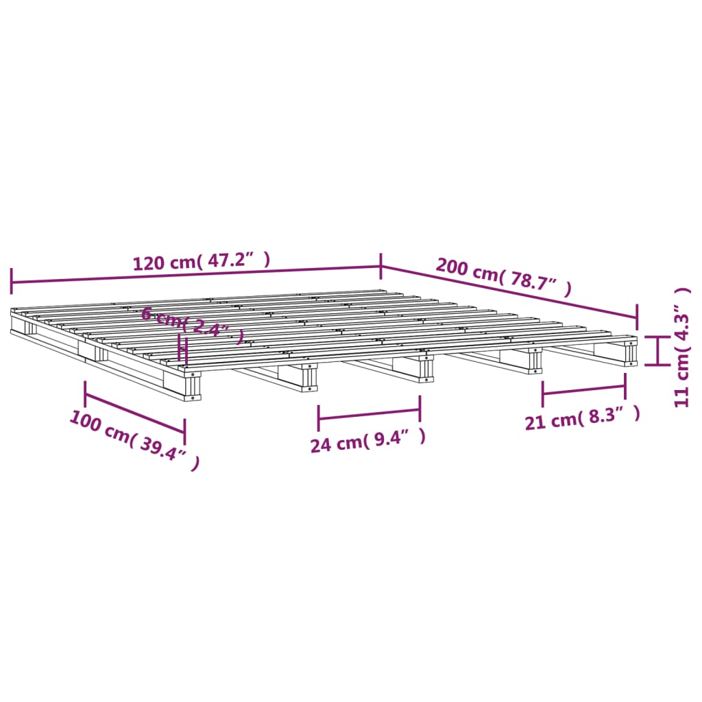 vidaXL palleseng 120x200 cm massivt fyrretræ hvid