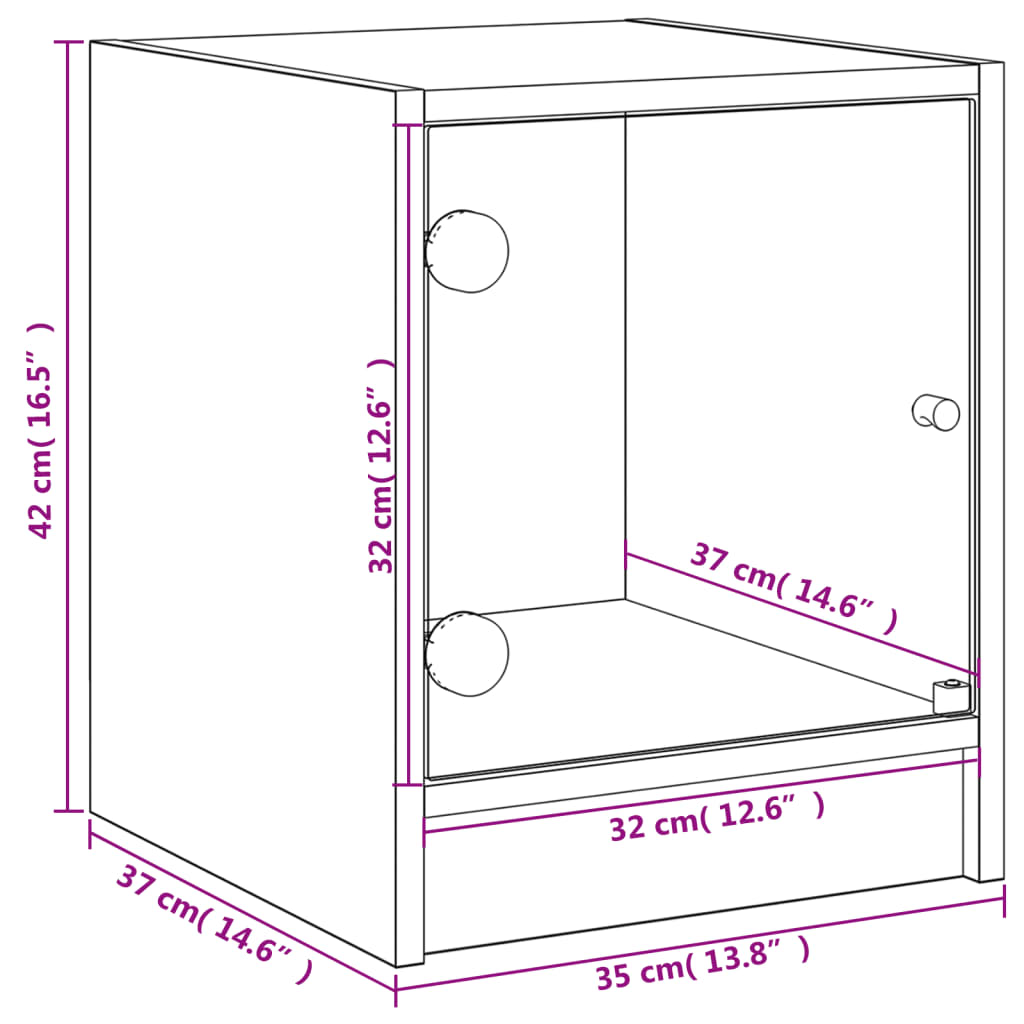 vidaXL sengeborde 2 stk. med glaslåger 35x37x42 cm sort