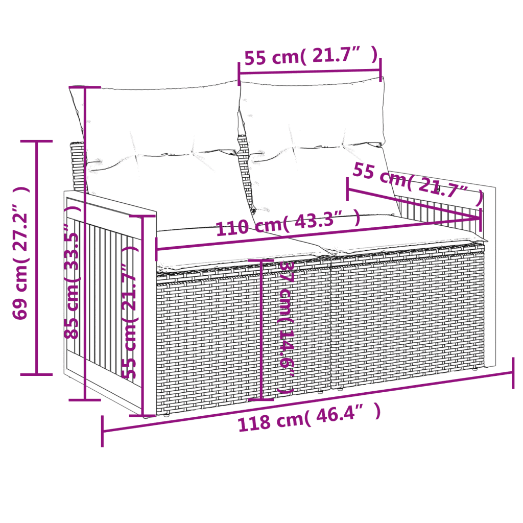 vidaXL sofasæt 5 dele med hynder polyrattan grå