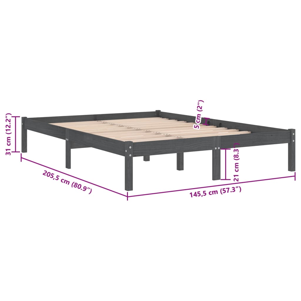 vidaXL sengeramme 140x200 cm massivt fyrretræ grå