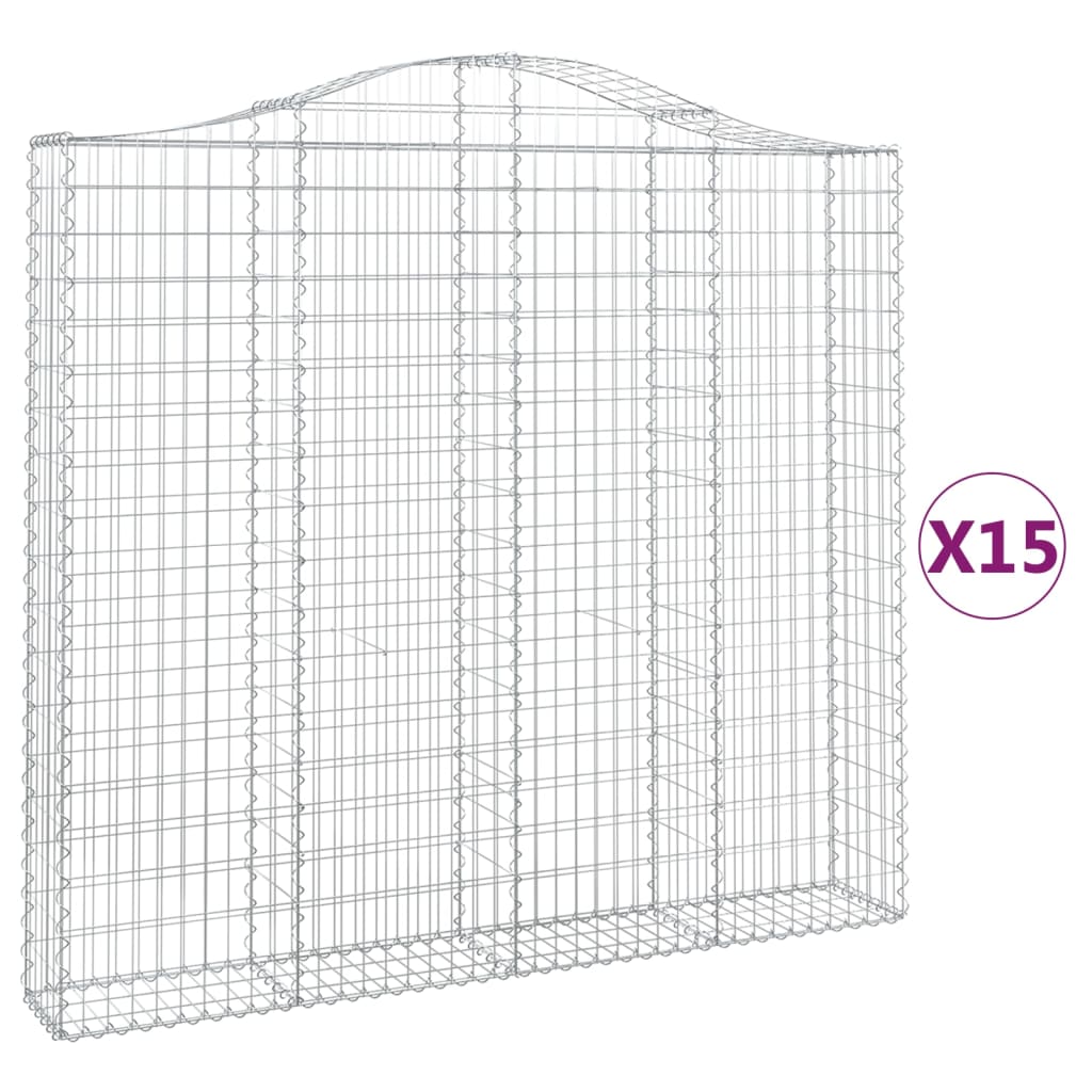 vidaXL buede gabionkurve 15 stk. 200x30x180/200 cm galvaniseret jern