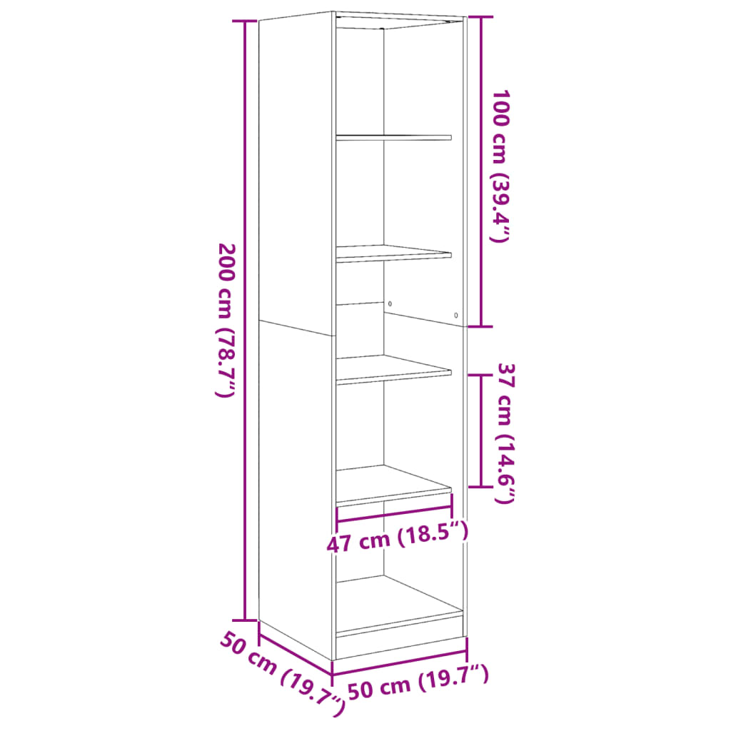 vidaXL klædeskab 50x50x200 cm konstrueret træ sort