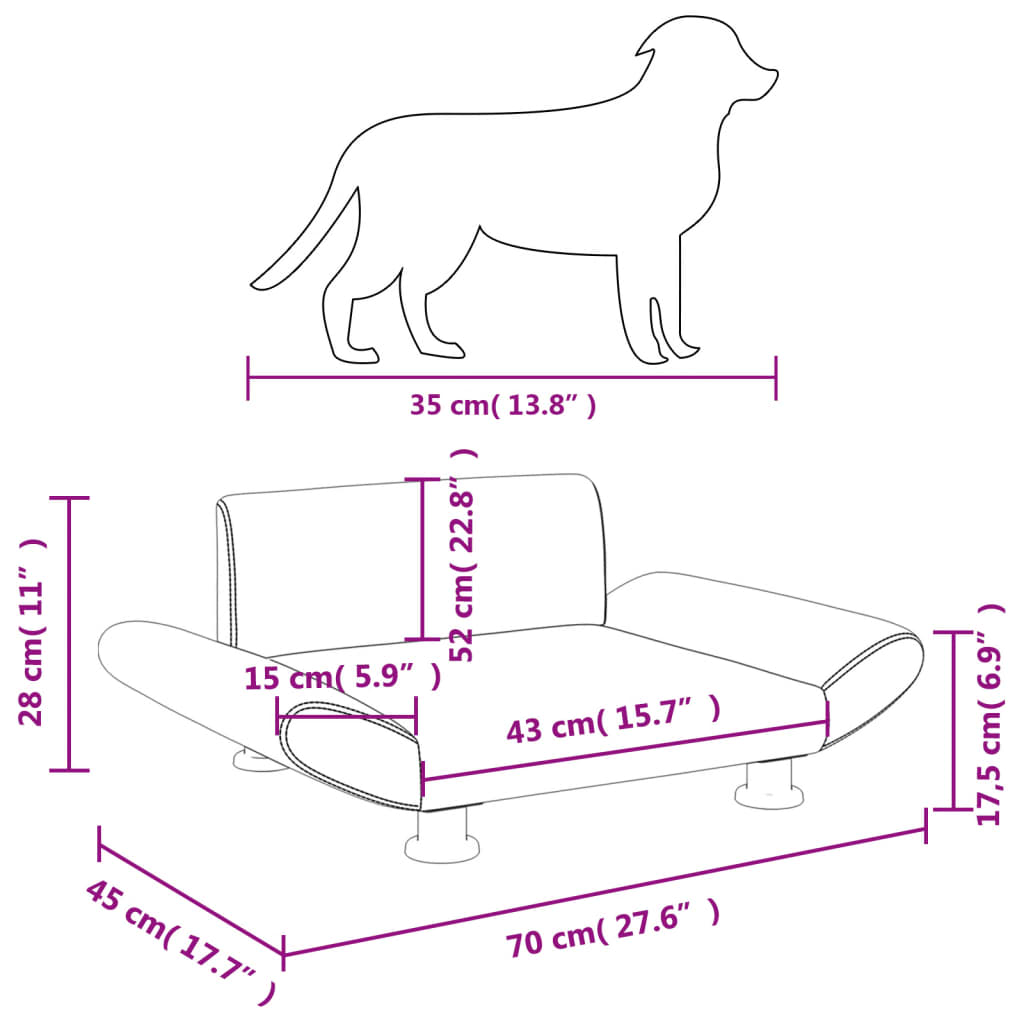 vidaXL hundeseng 70x45x28 cm stof sort