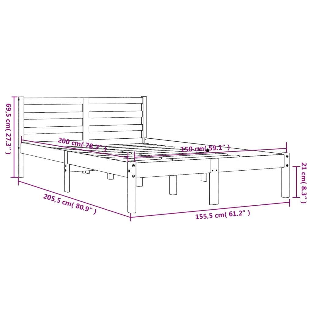 vidaXL sengeramme uden madras 150x200 cm massivt fyrretræ gyldenbrun