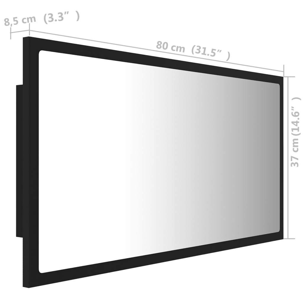 vidaXL badeværelsesspejl med LED-lys 80x8,5x37 cm akryl sort