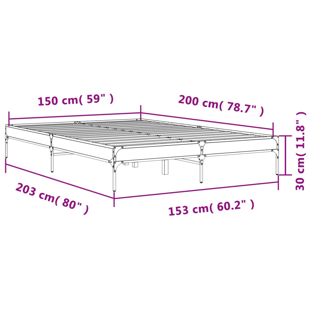 vidaXL sengestel 150x200 cm konstrueret træ og metal sonoma-eg