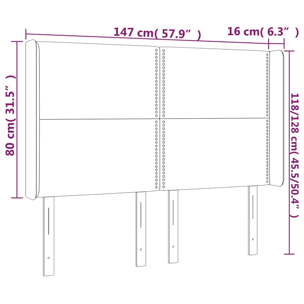 vidaXL sengegavl med kanter 147x16x118/128 cm stof mørkegrå