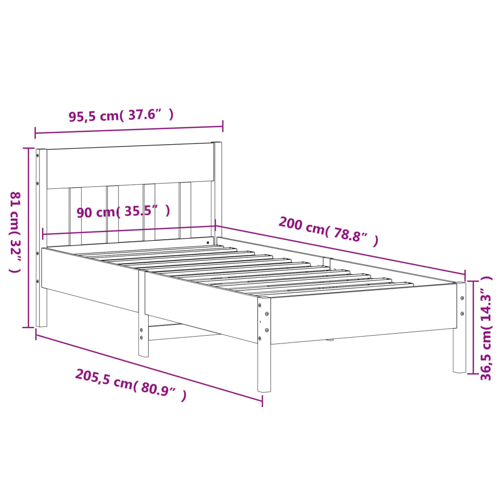 vidaXL sengeramme uden madras 90x200 cm massivt fyrretræ