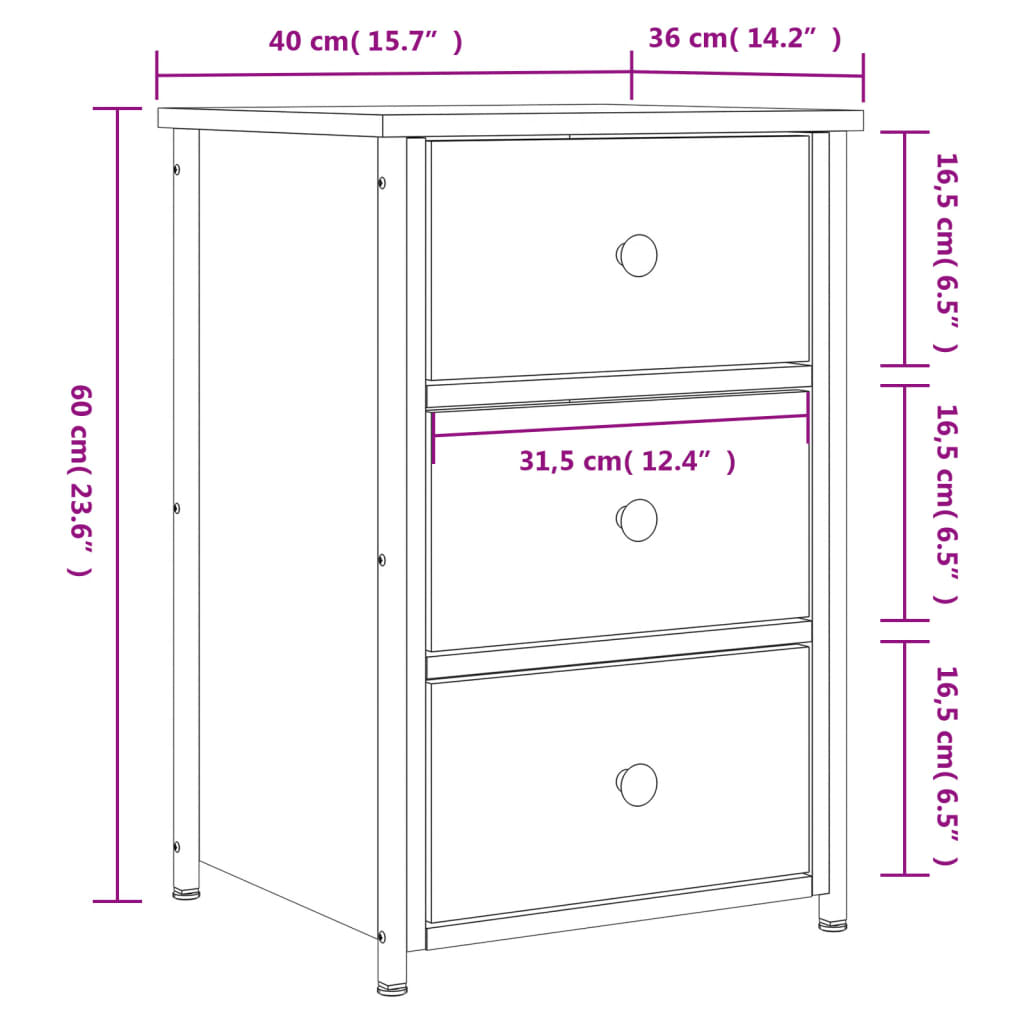 vidaXL sengeborde 2 stk. 40x36x60 cm konstrueret træ sort