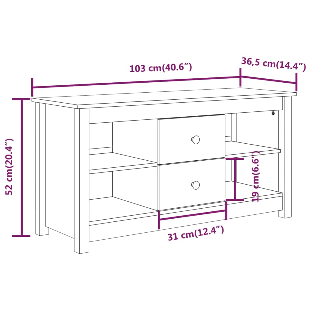 vidaXL tv-bord 103x36,5x52 cm massivt fyrretræ sort