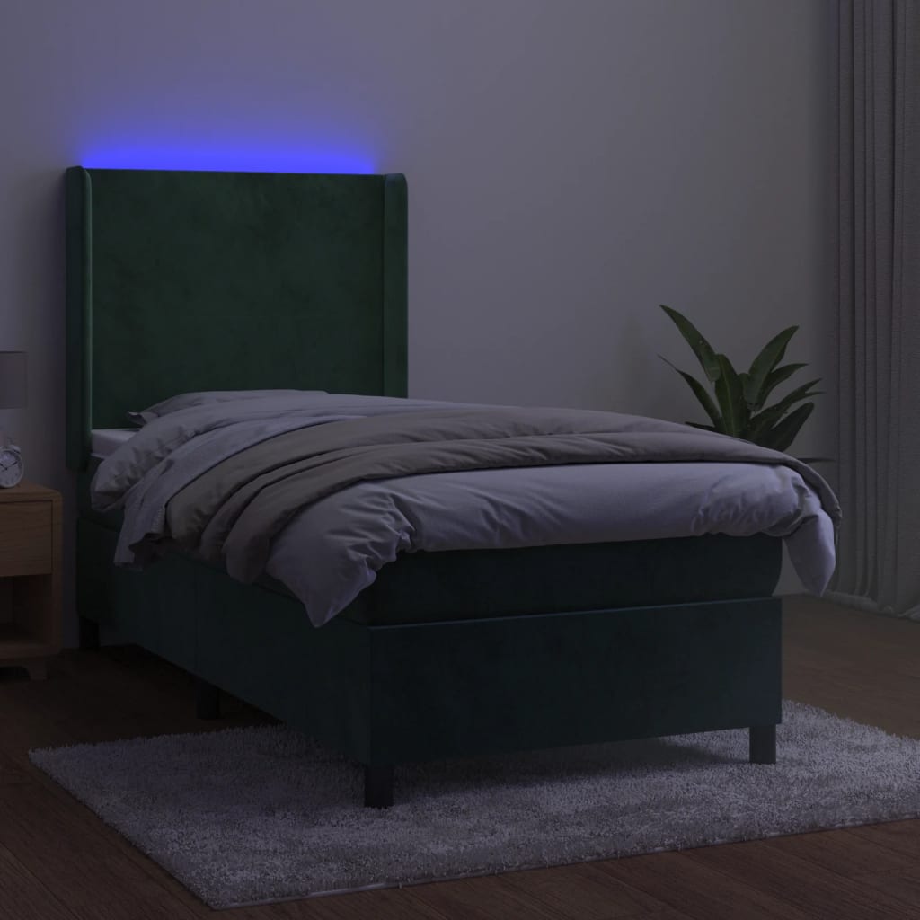 vidaXL kontinentalseng med LED-lys 90x200 cm fløjl mørkegrøn