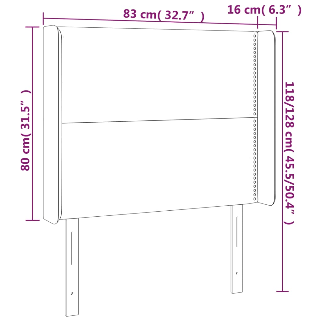 vidaXL sengegavl med kanter 83x16x118/128 cm fløjl mørkegrå