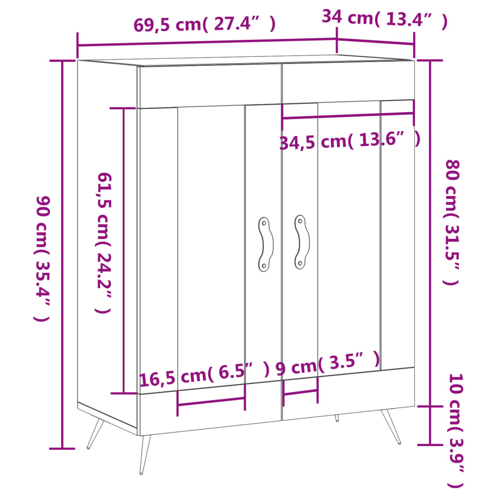 vidaXL skænk 69,5x34x90 cm konstrueret træ hvid højglans