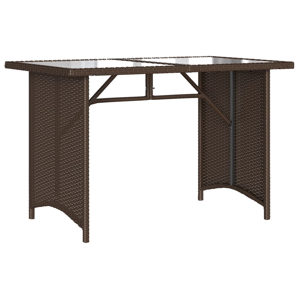 vidaXL havebord med glastop 110x68x70 cm polyrattan brun