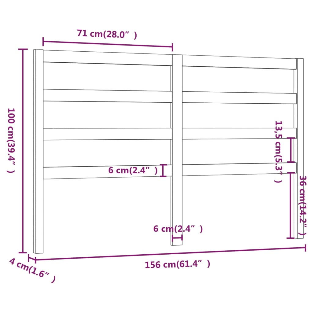 vidaXL sengegavl 156x4x100 cm massivt fyrretræ sort