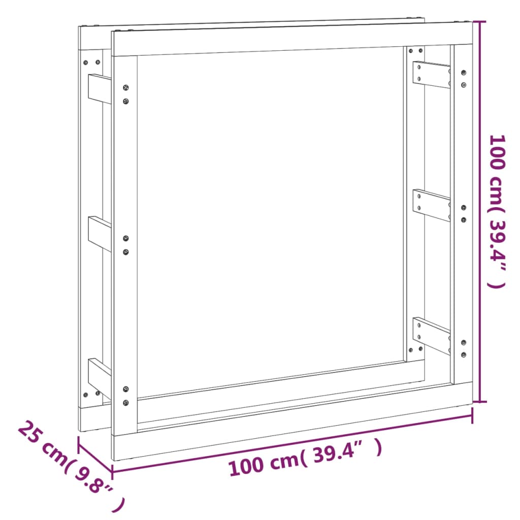 vidaXL brændestativ 100x25x100 cm massivt fyrretræ grå