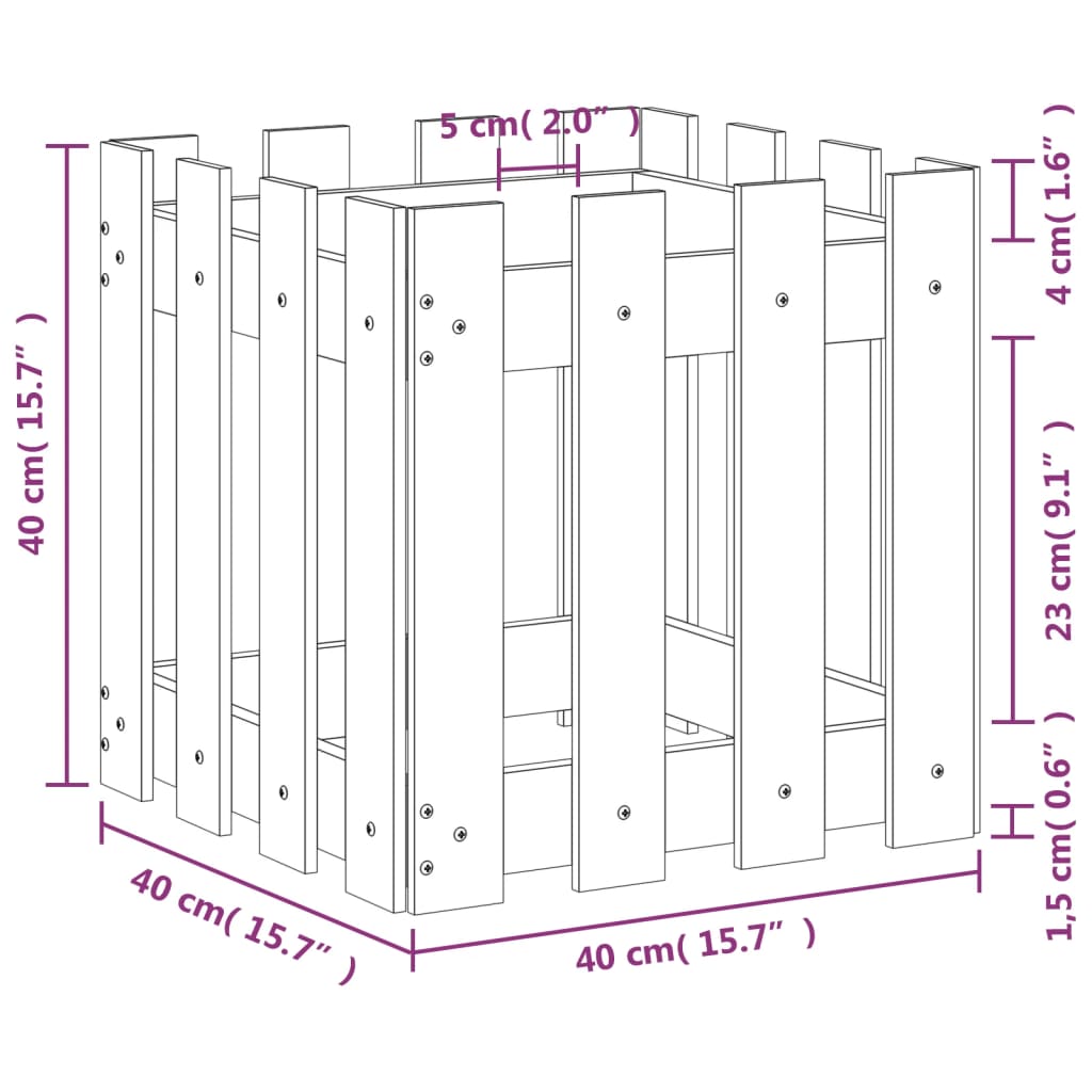 vidaXL plantekasse med stakitdesign 40x40x40 cm massivt fyrretræ hvid