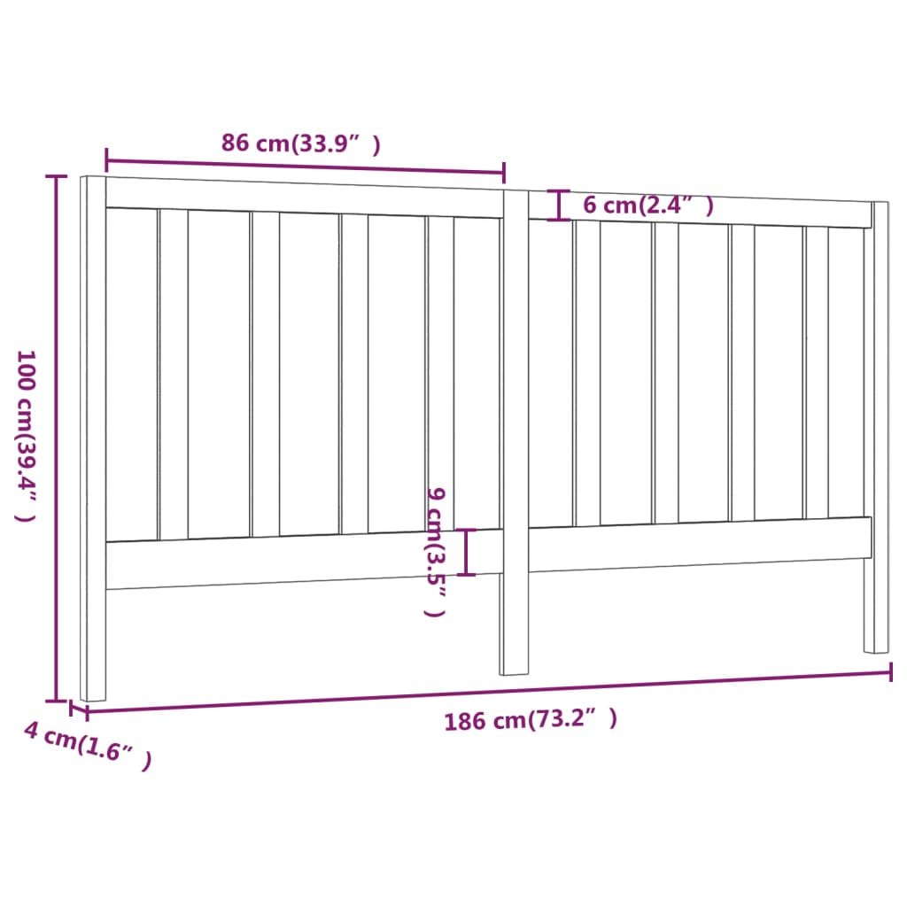 vidaXL sengegærde 186x4x100 cm massivt fyrretræ grå