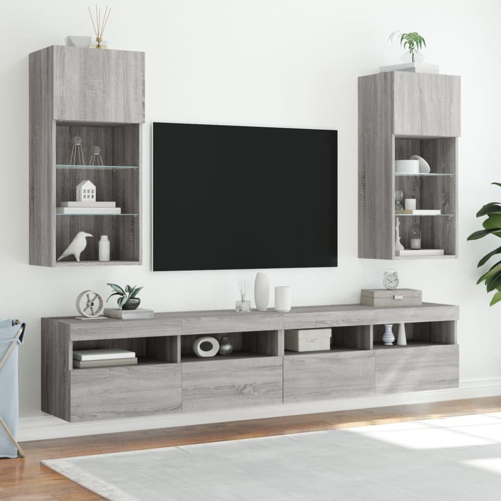 vidaXL tv-bord med LED-lys 40,5x30x90 cm grå sonoma-eg