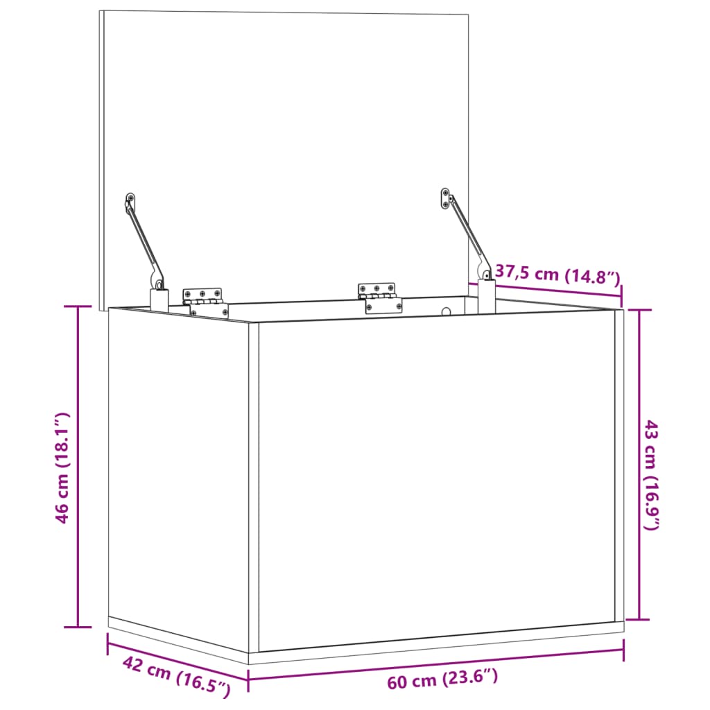 vidaXL opbevaringsboks 60x42x46 cm konstrueret træ brun egetræsfarve