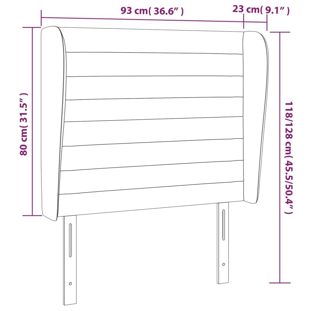 vidaXL sengegavl med kanter 93x23x118/128 cm fløjl lyserød