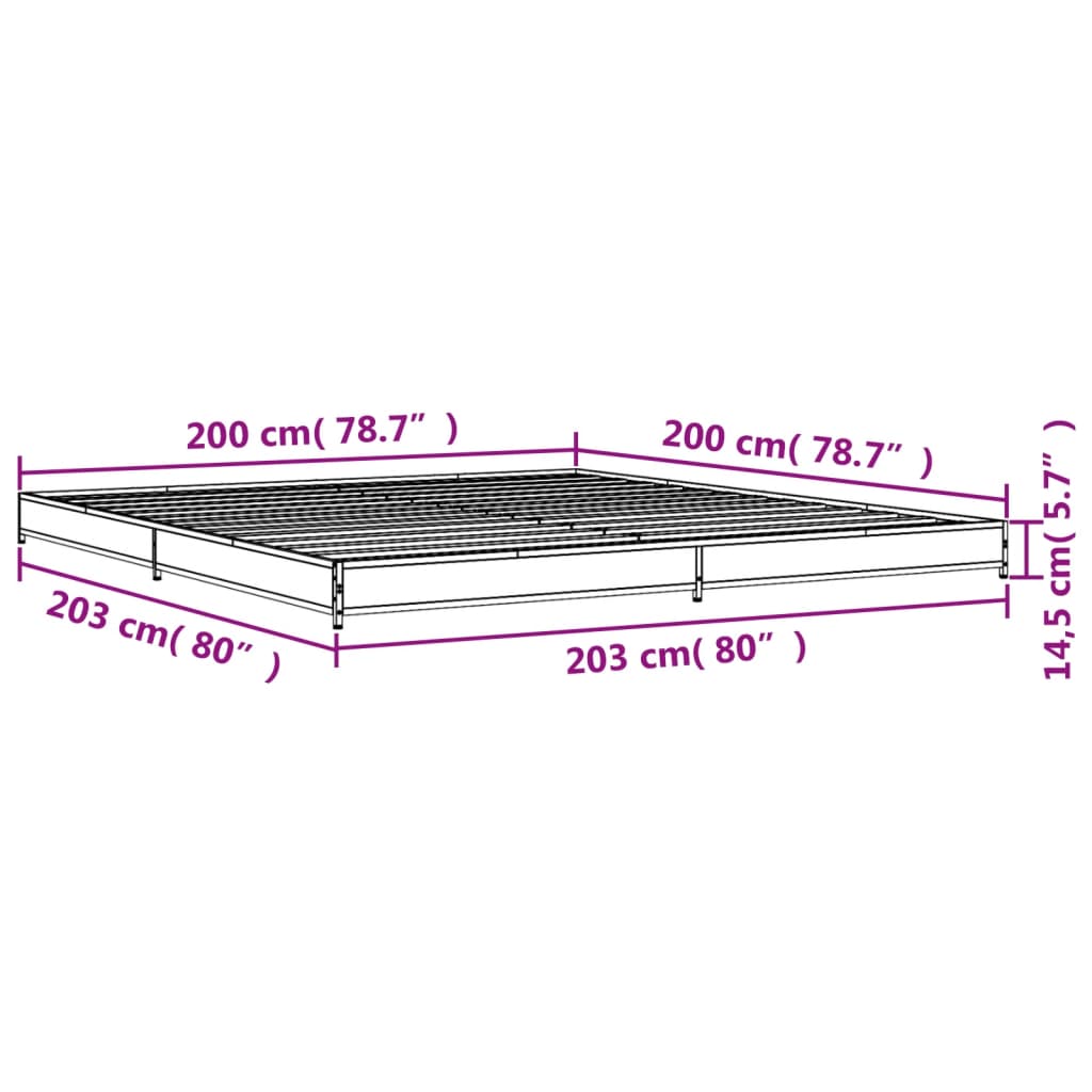 vidaXL sengeramme 200x200 cm konstrueret træ og metal brun egetræ