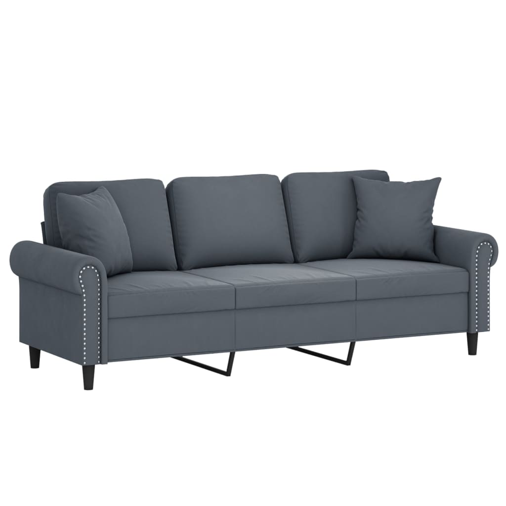 vidaXL 3-personers sofa med pyntepuder 180 cm velour mørkegrå