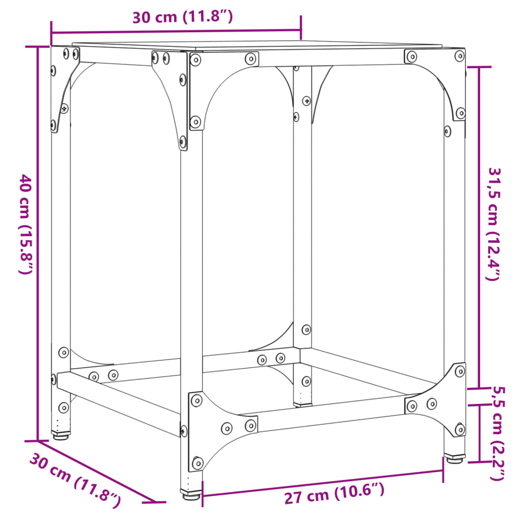 vidaXL sofabord med transparent glastop 30x30x40 cm stål