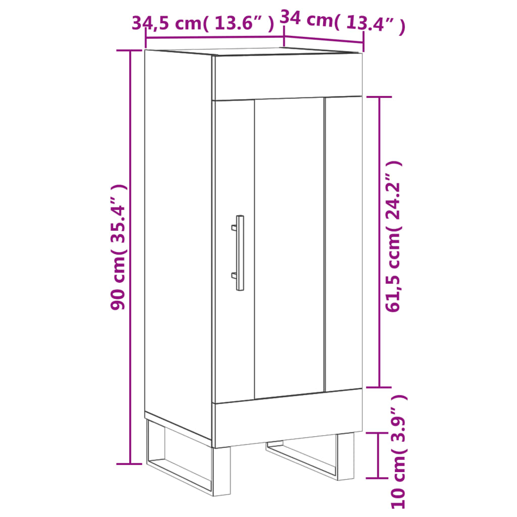 vidaXL skænk 34,5x34x90 cm konstrueret træ røget egetræsfarve