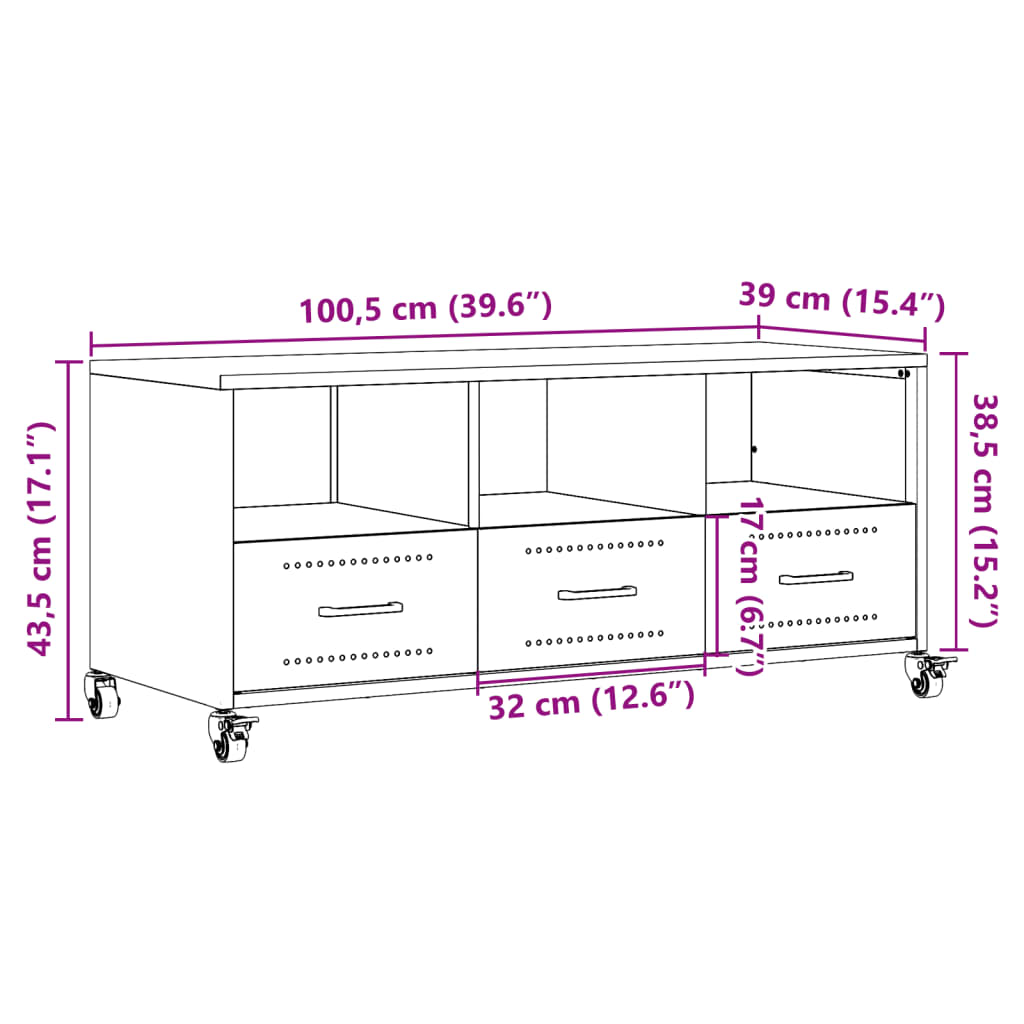 vidaXL tv-bord 100,5x39x43,5 cm koldvalset stål antracitgrå