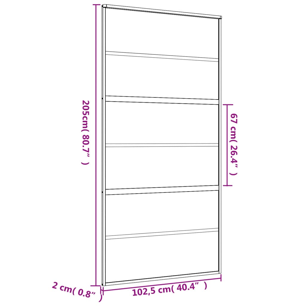 vidaXL skydedør 102,5x205 cm matteret sikkerhedsglas aluminium gylden