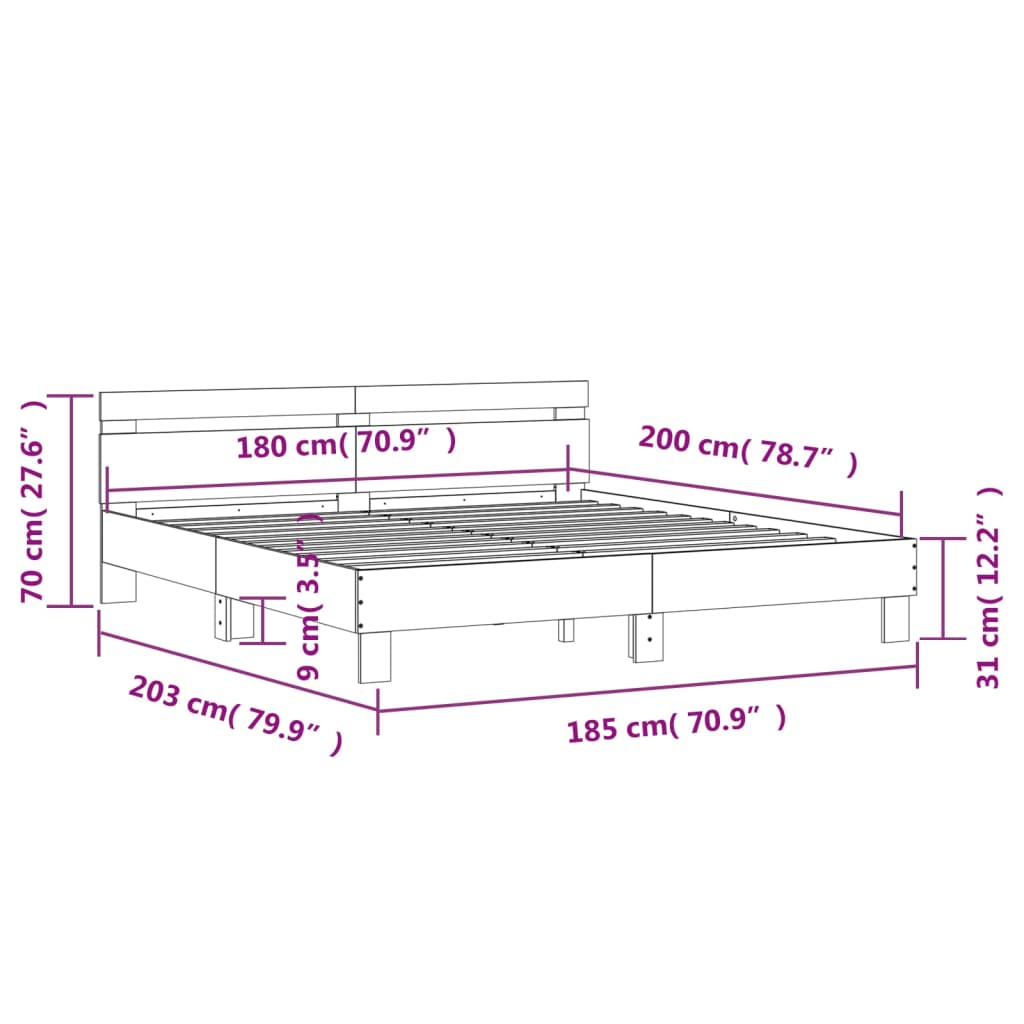 vidaXL sengeramme med sengegavl 180x200 cm konstrueret træ hvid