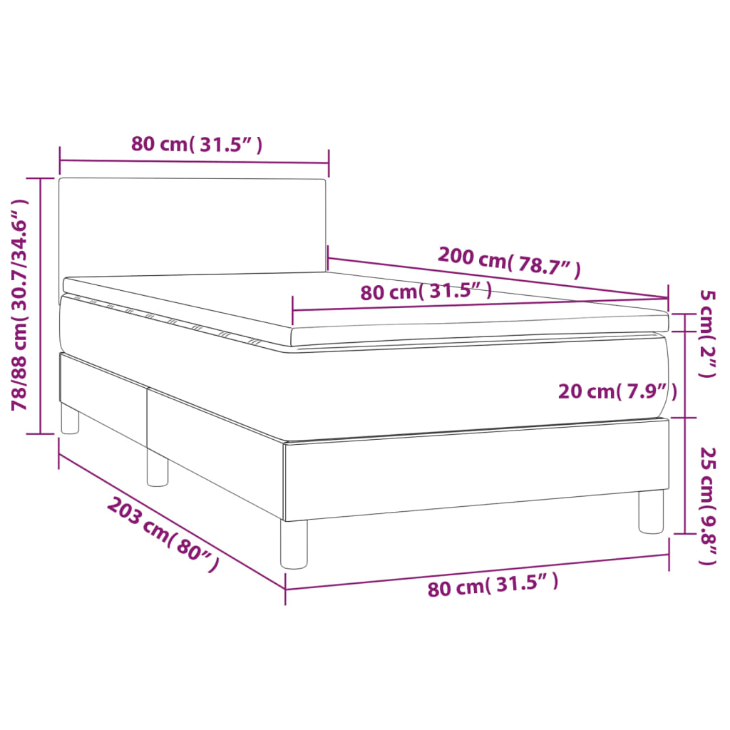 vidaXL kontinentalseng med LED-lys 80x200 cm stof gråbrun