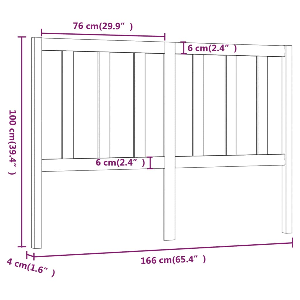 vidaXL sengegærde 166x4x100 cm massivt fyrretræ sort