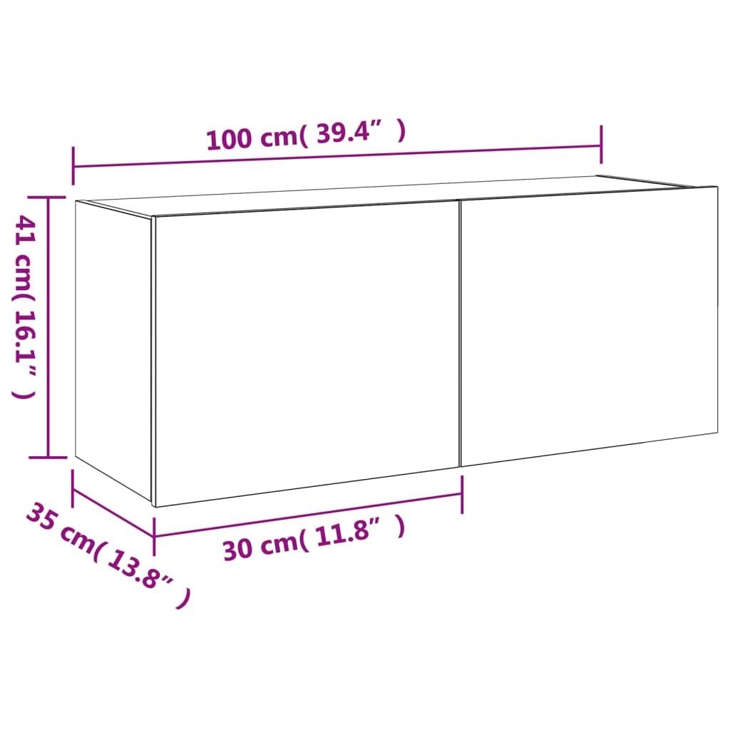 vidaXL væghængt tv-bord med LED-lys 100x35x41 hvid