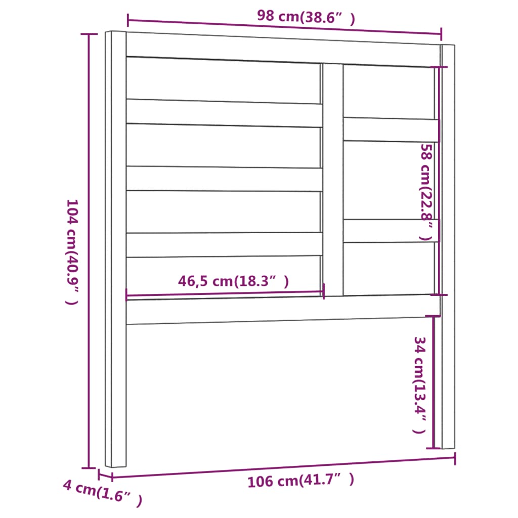 vidaXL sengegærde 106x4x104 cm massivt fyrretræ grå