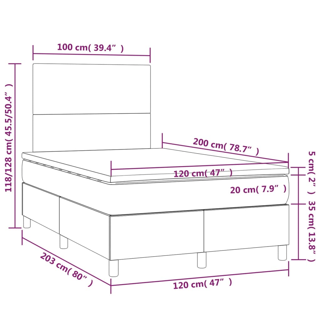 vidaXL kontinentalseng med madras 120x200 cm kunstlæder grå