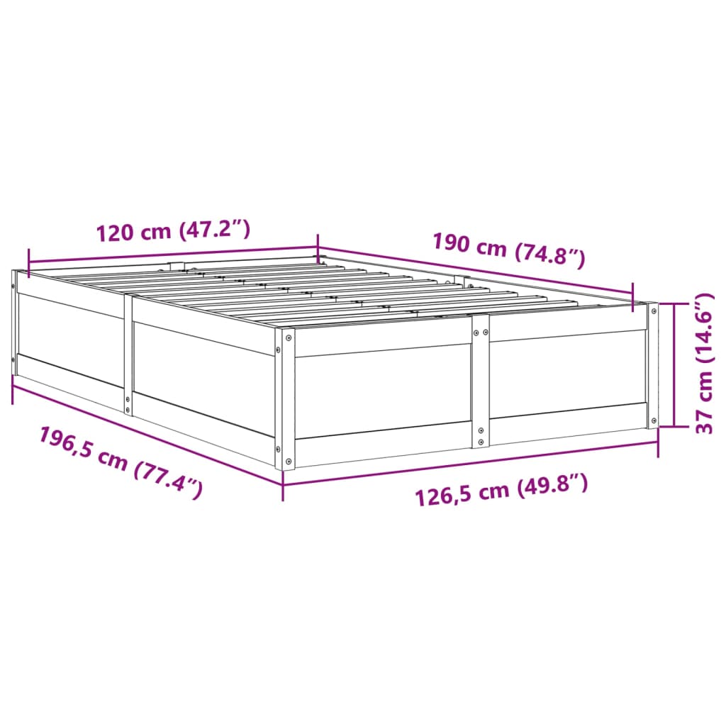 vidaXL sengeramme uden madras 120x190 cm massivt fyrretræ