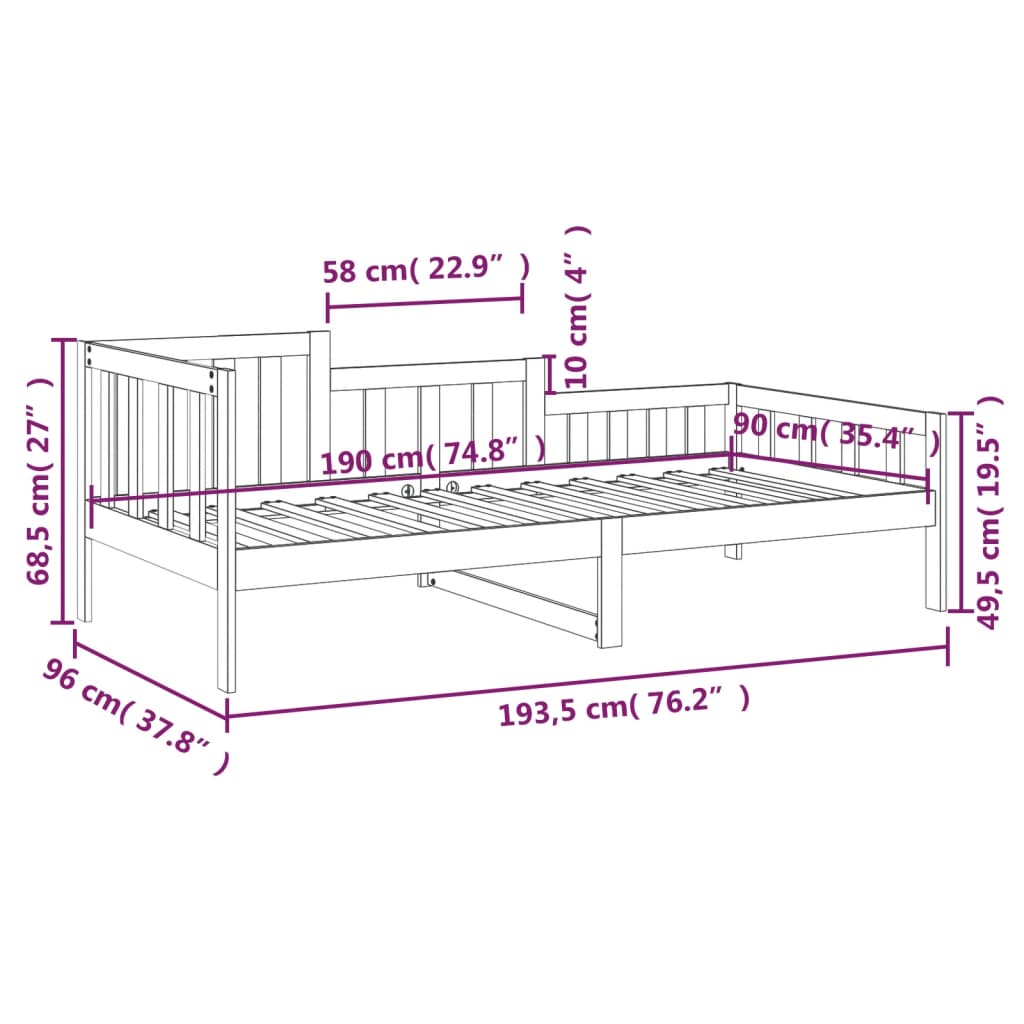 vidaXL daybed 90x190 cm massivt fyrretræ gyldenbrun