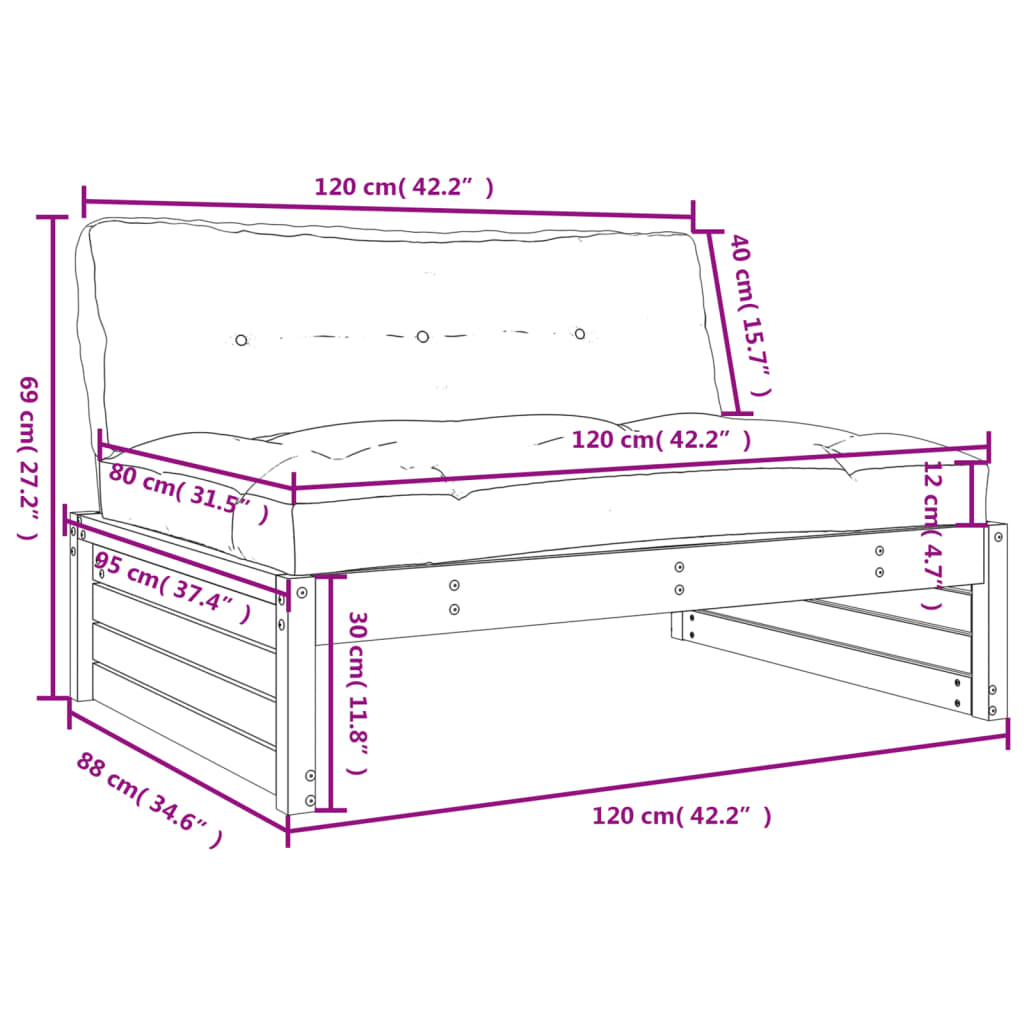 vidaXL midtermodul til sofa 120x80 cm imprægneret fyrretræ