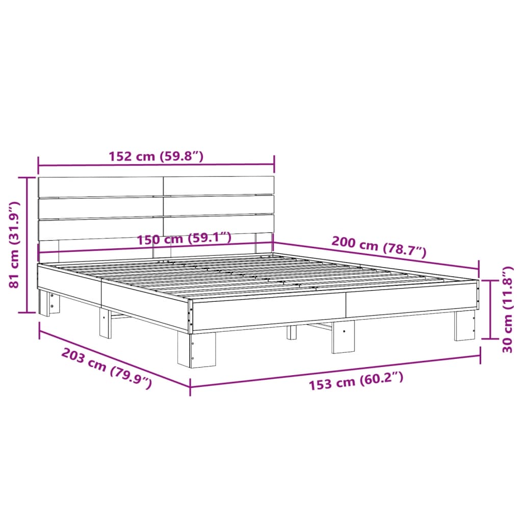 vidaXL sengestel 150x200cm konstrueret træ og metal røget egetræsfarve