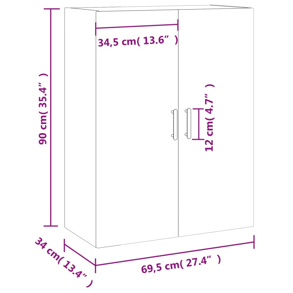 vidaXL væghængt skab 69,5x34x90 cm hvid