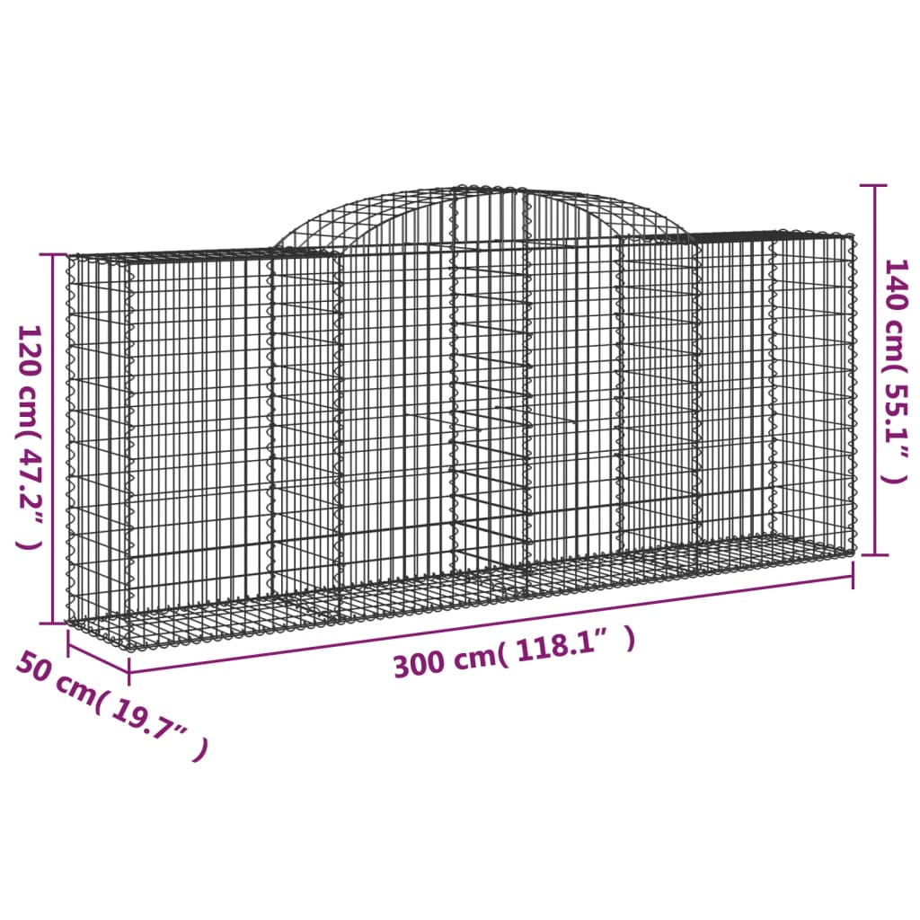 vidaXL buede gabionkurve 10 stk. 300x50x120/140 cm galvaniseret jern